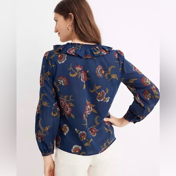 Madewell X Warm Ruffle Collar Top In Honolulu Hibiscus - Picture 4 of 7